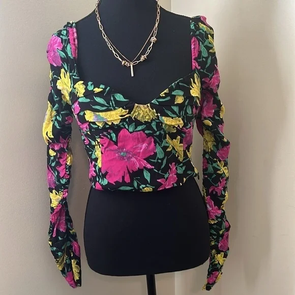 Zara Floral Long Sleeve Cropped Blouse - NWT - Picture 3 of 6